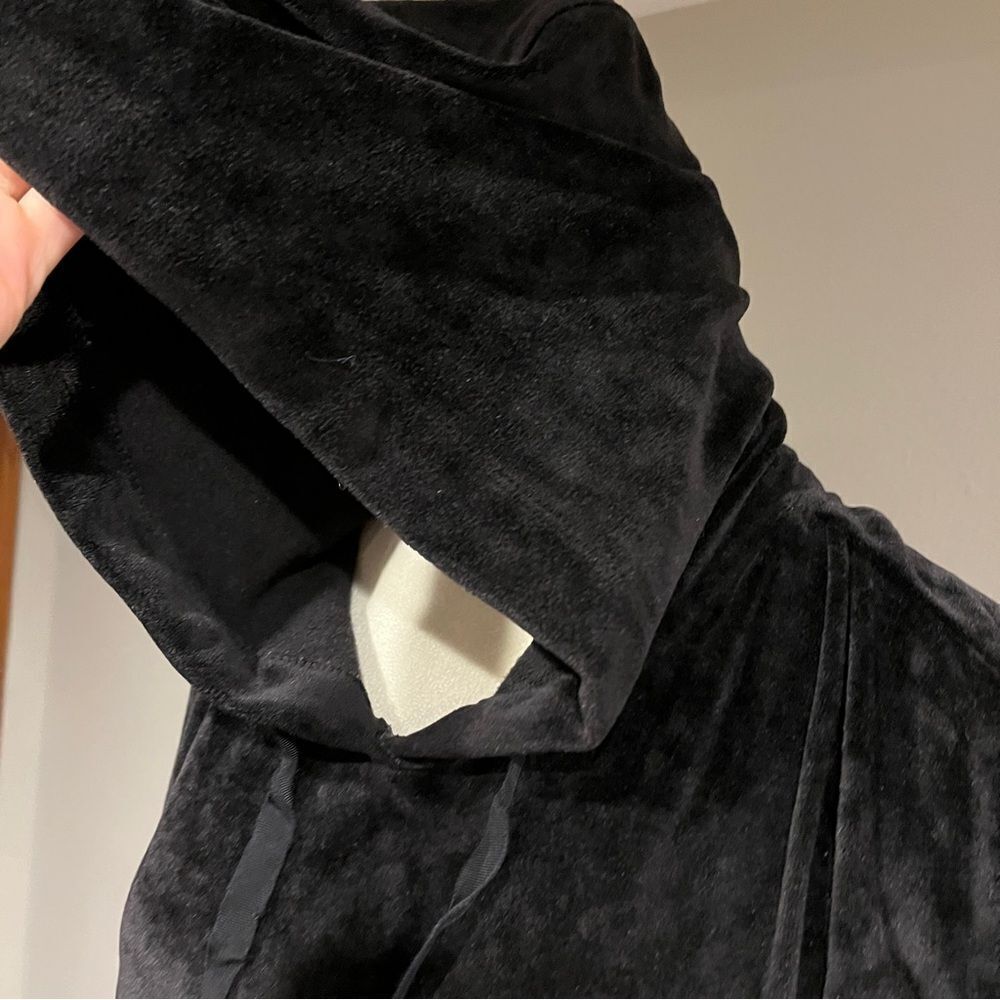 Dkny oversized Velvet Black Wrap Pullover Hoodie Kangaroo Pocket Size M - Picture 2 of 15